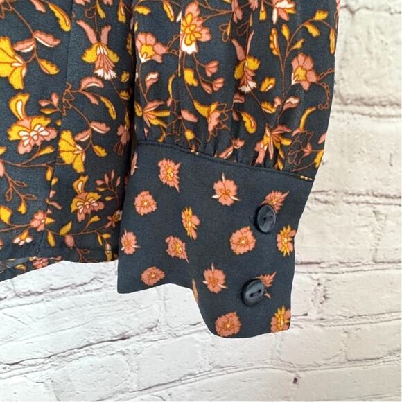 DR2 Wms Med Navy Blue Floral LS Button Up Blouse Dk. Cottagecore Career - Picture 4 of 9